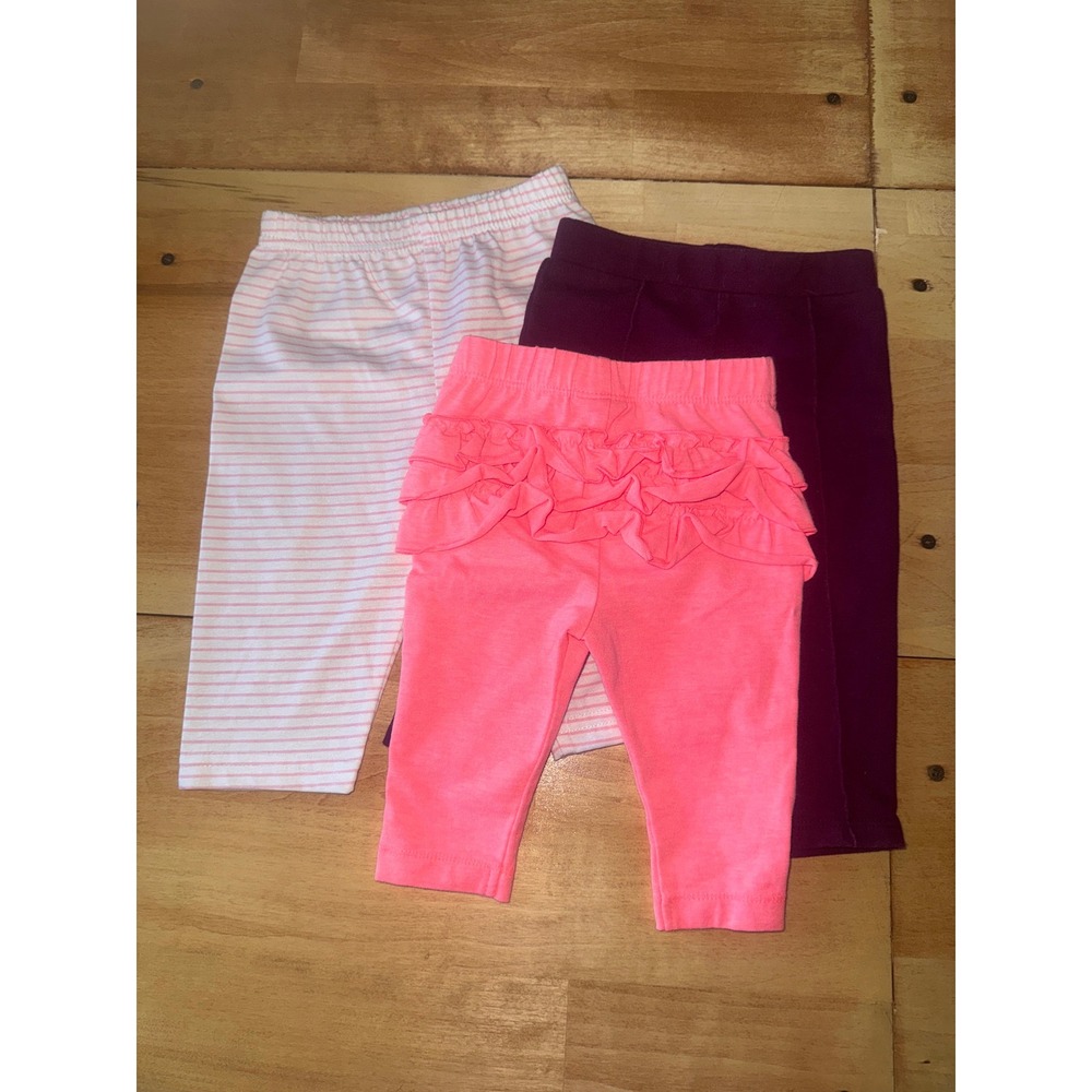 Baby Girls Pants Bundle 3-6M‎ 6-9M Pink Purple Striped Ruffle